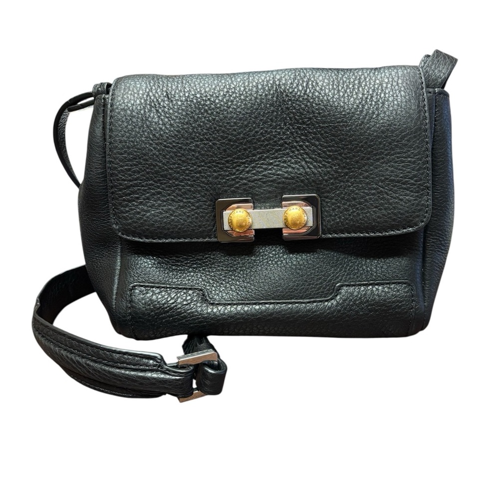 Classic Black Leather Crossbody Bag with Gold-Tone Hardware